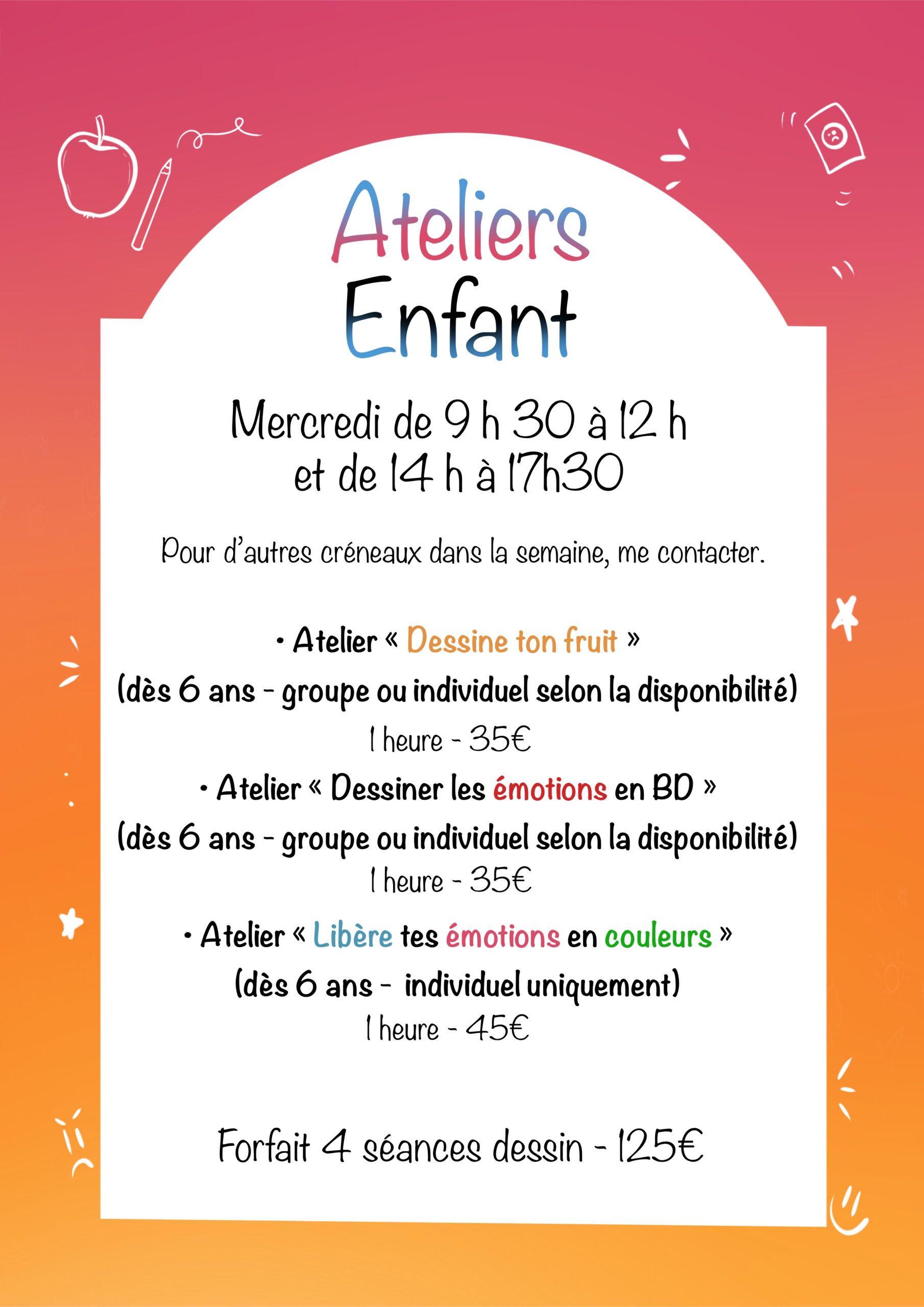 Liste des ateliers pour enfants.